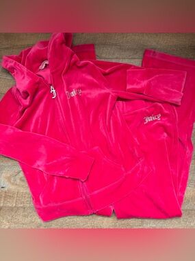 Juicy Couture Bright Pink Velour Hoodie Track Set M